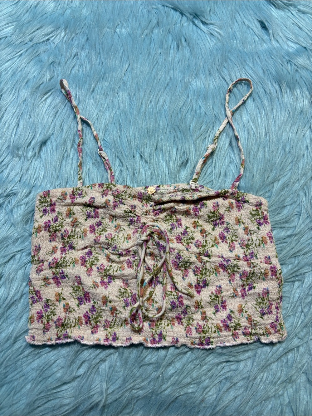 Free People One Floral Smocked Crop Tank sz XS